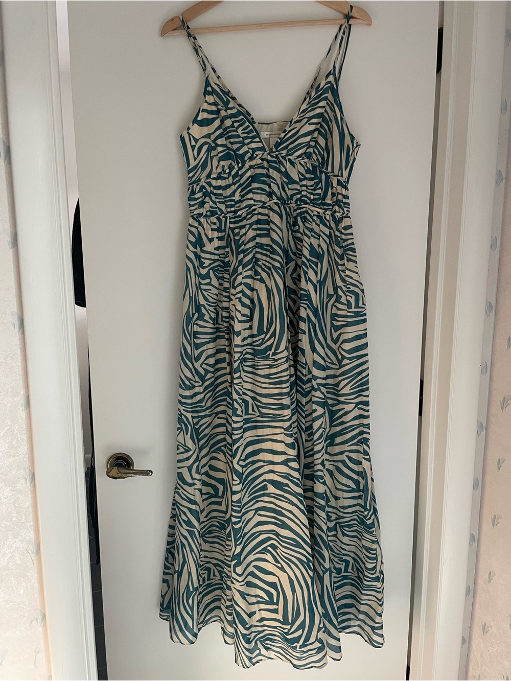 Banana Republic Rosalia Teal Zebra Silk-Cotton Maxi Dress Petite 6